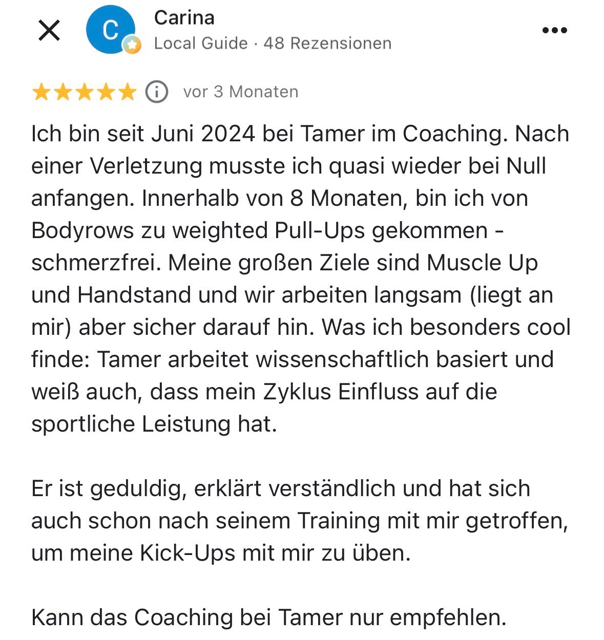 Google Rezension Carina